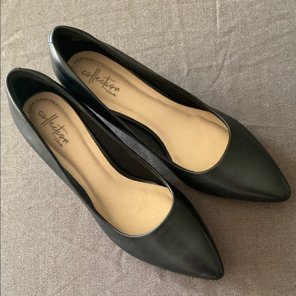 Clarks Black Flats Sleek Minimalist Design